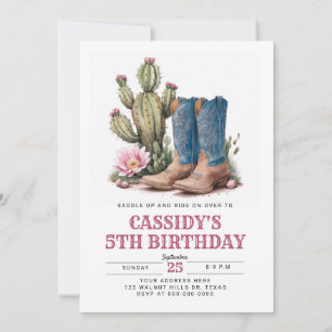 Väster Cowgirl Cactus Watercolor Födelsedagsfest Inbjudningar