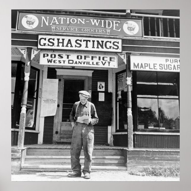 Väster Danville, VT, Post Office, 1940 Poster (Framsidan)