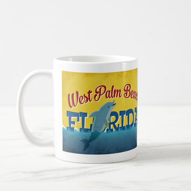 Väster Handflatan Beach Florida Dolphin Retro Vint Kaffemugg (Vänster)