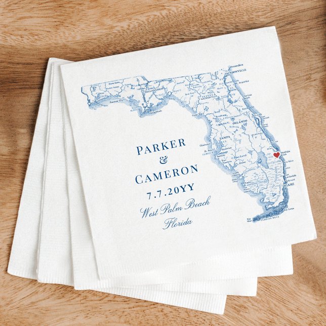 Väster Handflatan Beach Florida Karta Elegant bröl Pappersservett (These West Palm Beach Florida napkins add an elegant touch to your wedding)