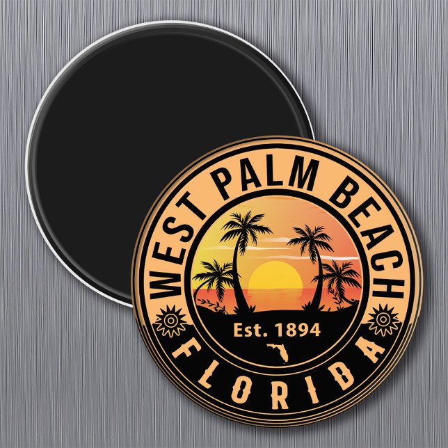 Väster Handflatan Beach Florida Retro Sunset Souve Magnet (Skapare uppladdad)