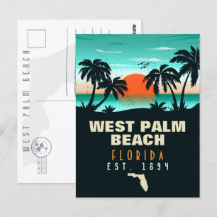 Väster Handflatan Beach Florida Retro Sunset Souve Vykort
