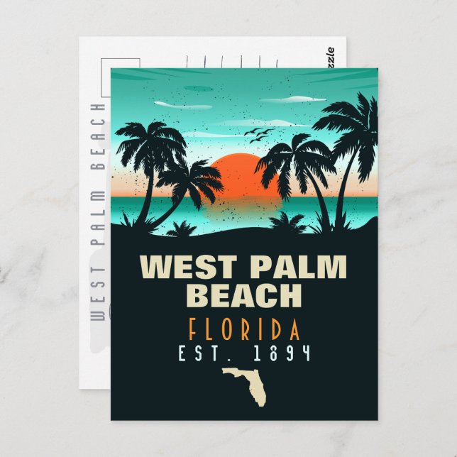 Väster Handflatan Beach Florida Retro Sunset Souve Vykort (Fram/baksida)