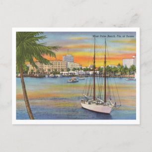 Väster Handflatan Beach Florida Vintage Sunset Vykort