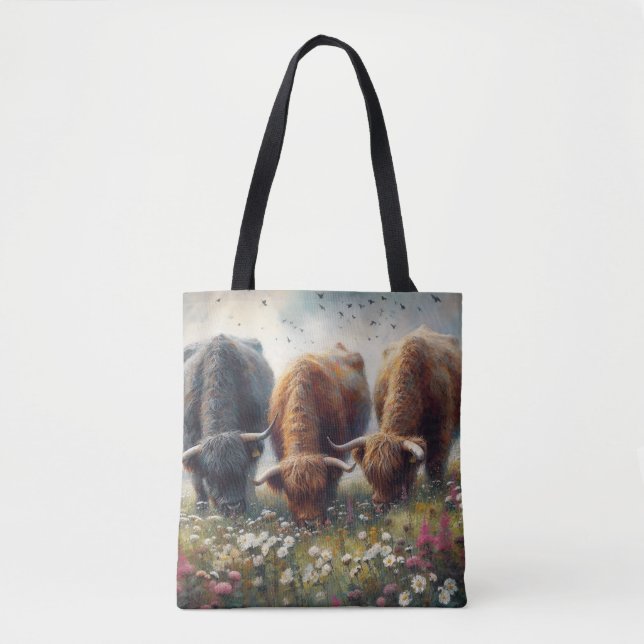 Väster Highland Cattle Tote, Crossbody Bag Tygkasse (Framsida)