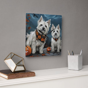 Väster Highland Halloween Spooky Fyrkantig Klocka