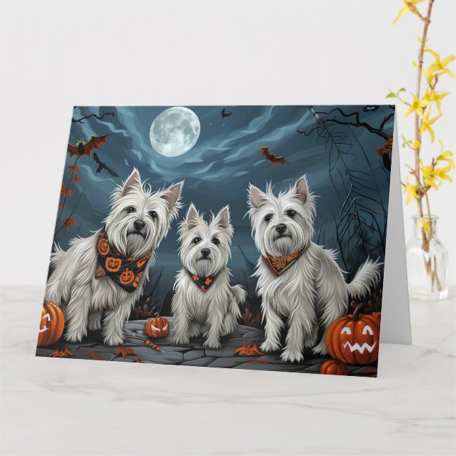 Väster Highland Halloween Spooky Kort (Gul blomma)