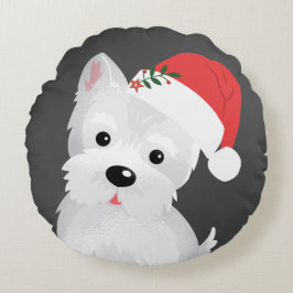 Väster Highland Hund Santa Hat Holly Berries Rund Kudde
