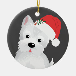Väster Highland Hund with Santa Hat Julgransprydnad Keramik