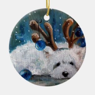Väster Highland Terrier Blue Jul Westie Hund Julgransprydnad Keramik