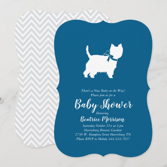 Väster Highland Terrier Hund Baby Shower Blue Boy Inbjudningar (Fram/baksida)