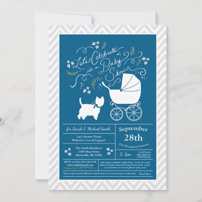 Väster Highland Terrier Hund Baby Shower Blue Boy Inbjudningar (Framsida)