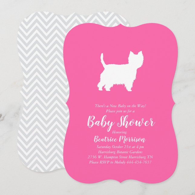 Väster Highland Terrier Hund Baby Shower Rosa Girl Inbjudningar (Fram/baksida)