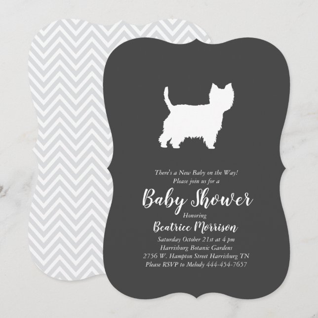 Väster Highland Terrier Hund Baby Shower Westie Inbjudningar (Fram/baksida)