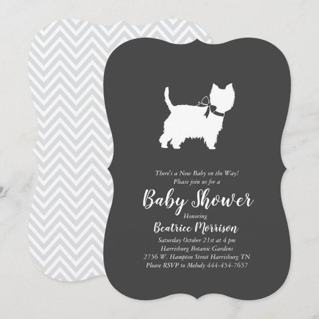 Väster Highland Terrier Hund Baby Shower Westie Inbjudningar (Fram/baksida)