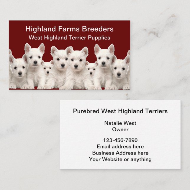 Väster Highland Terrier Hund Breeder Visitkort (Fram/baksida)