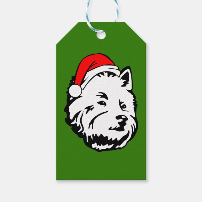 Väster Highland Terrier Hund med jultomten Hat Presentetikett (Framsidan)