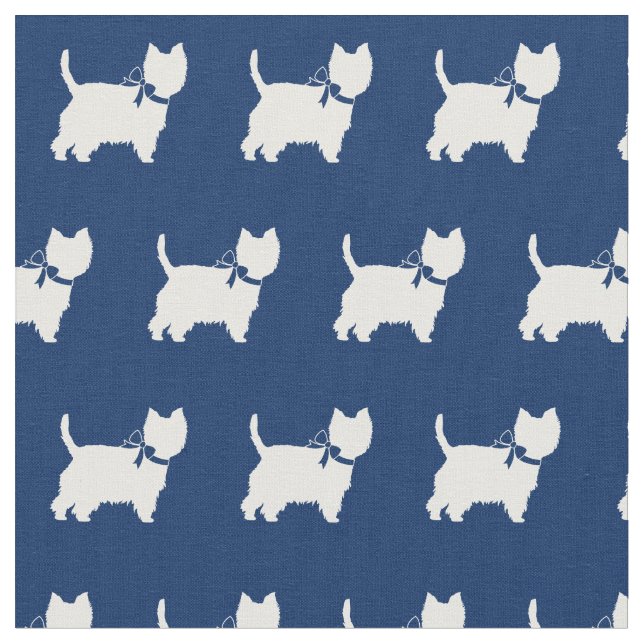 Väster Highland Terrier Hund Silhouette Pet Navy B Tyg (Närbild)