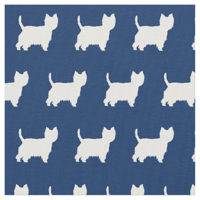 Väster Highland Terrier Hund Silhouette Pet Navy B Tyg (Närbild)