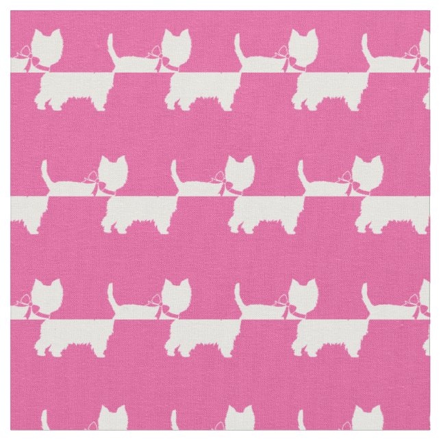 Väster Highland Terrier Hund Silhouette Pet Rosa Tyg (Närbild)
