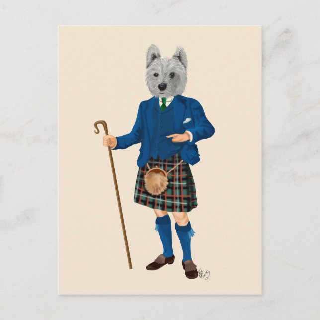 Väster Highland Terrier i Kilt 2 Vykort (Framsida)