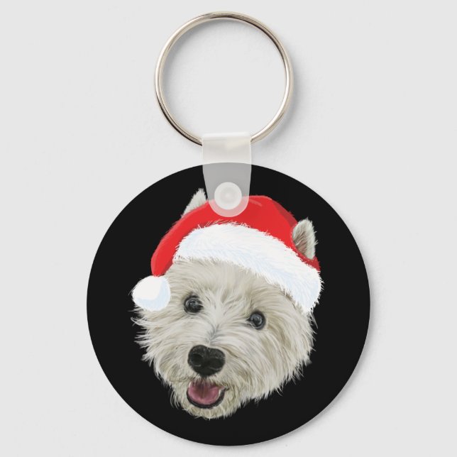 Väster Highland Terrier jul Santa Hat Nyckelring (Framsida)