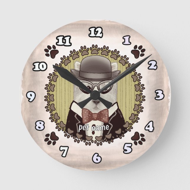 Väster Highland Terrier med glasögon Rund Klocka (Framsida)