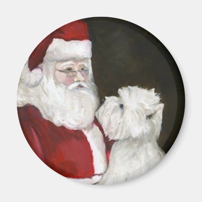 "Väster Highland Terrier & Santa" Hund Art Magnet (Framsidan)