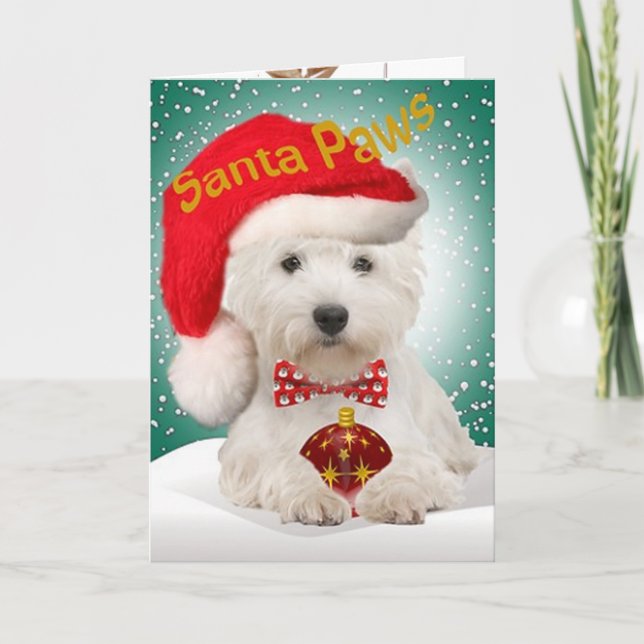 Väster Highland Terrier Santa Tassar cards Helgkort (Framsida)
