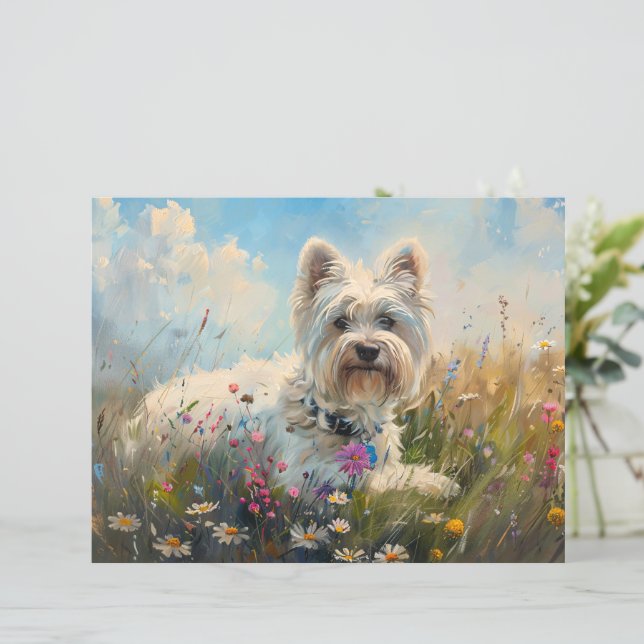Väster Highland Terrier Wildblommor Scrapbook Papp (Stående Fram)