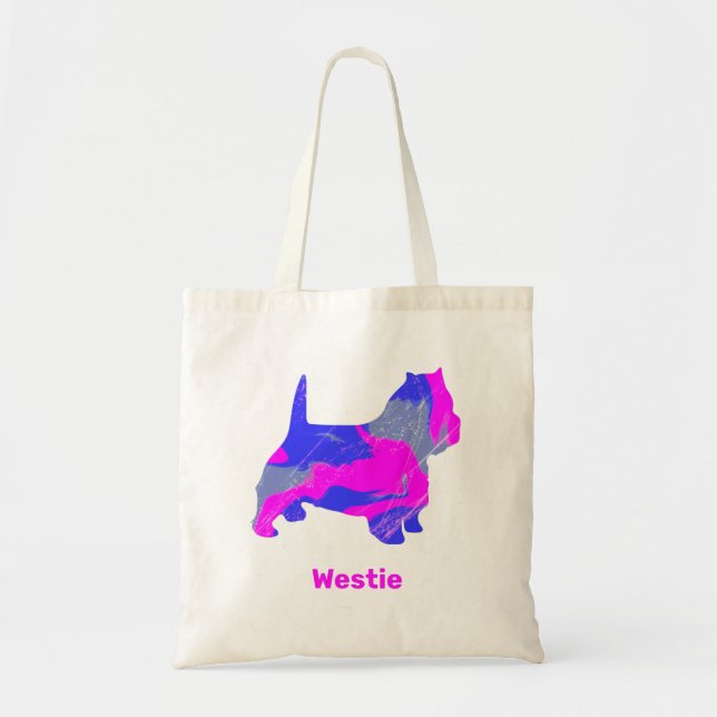 Väster Highland Westie Cute Hund Silhouette Rosa B Tygkasse (Framsidan)