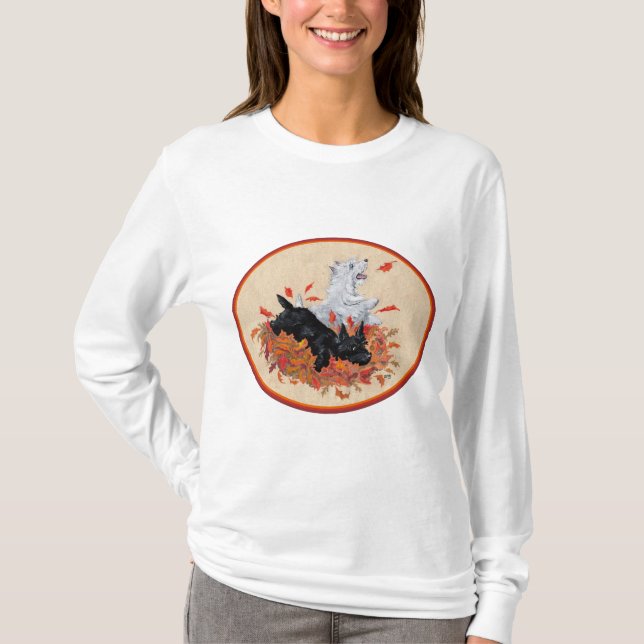 Väster Highland White och Scottish Terriers Fall T Shirt (Framsida)