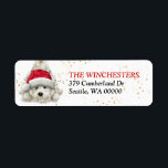 Väster Highland White Santa Hat-adressetikett Returadress Etikett<br><div class="desc">Den lämnat sidan av dessa returetiketter har en bra Väster Highland White Terrier med röd och vit Jultomten hatt. Guld konetti ge en subtil gnistra mot bakgrunden. Din anpassningsbar är i rött och svart på högerna.</div>