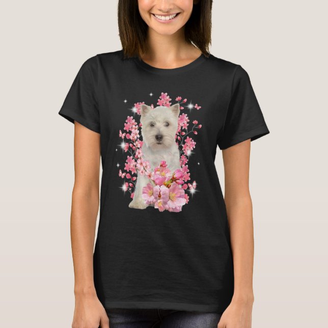 Väster Highland White Terrier Cherry Blommar Flowe T Shirt (Framsida)