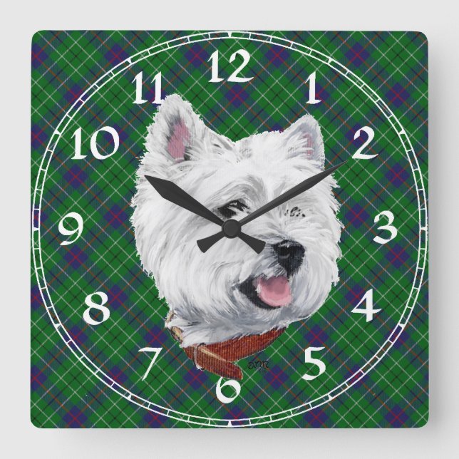 Väster Highland White Terrier Clock Fyrkantig Klocka (Framsida)