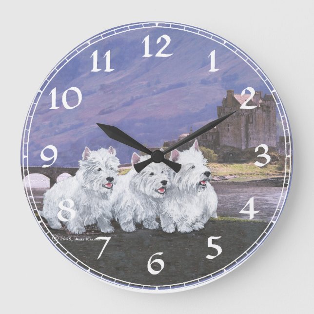 Väster Highland White Terrier Clock Stor Klocka (Framsida)