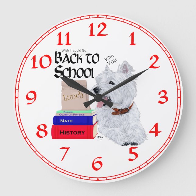 Väster Highland White Terrier Clock Stor Klocka (Framsida)