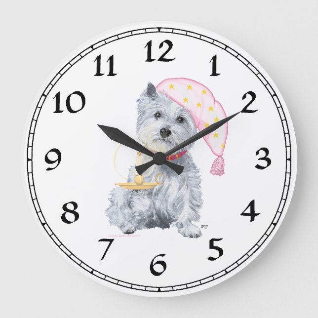 Väster Highland White Terrier Clock Stor Klocka (Framsida)