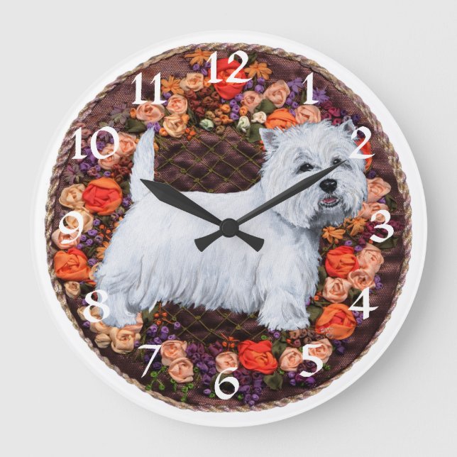 Väster Highland White Terrier Clock Stor Klocka (Framsida)