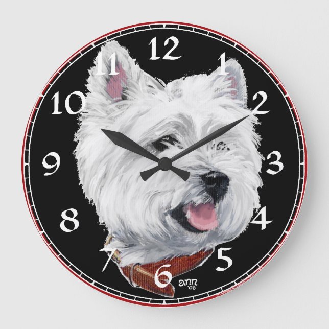 Väster Highland White Terrier Clock Stor Klocka (Framsida)