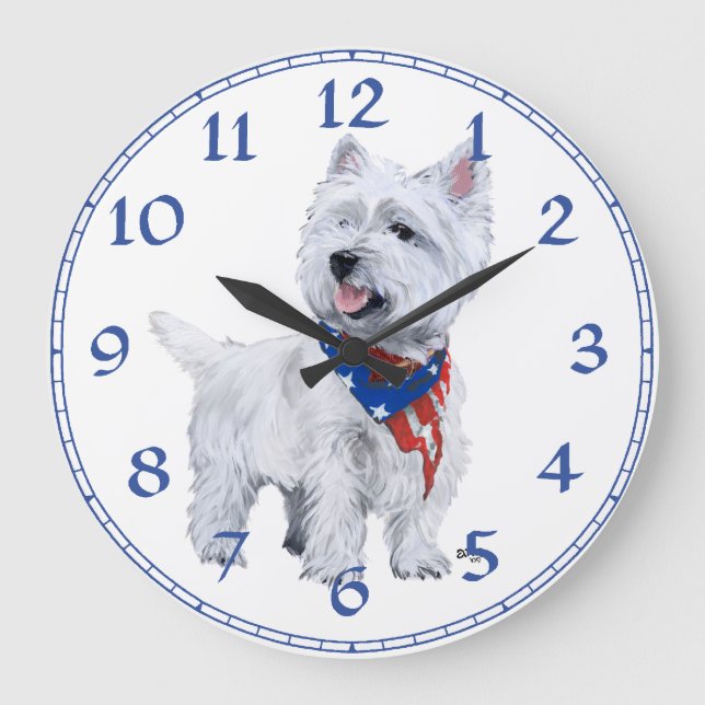 Väster Highland White Terrier Clock Stor Klocka (Framsida)