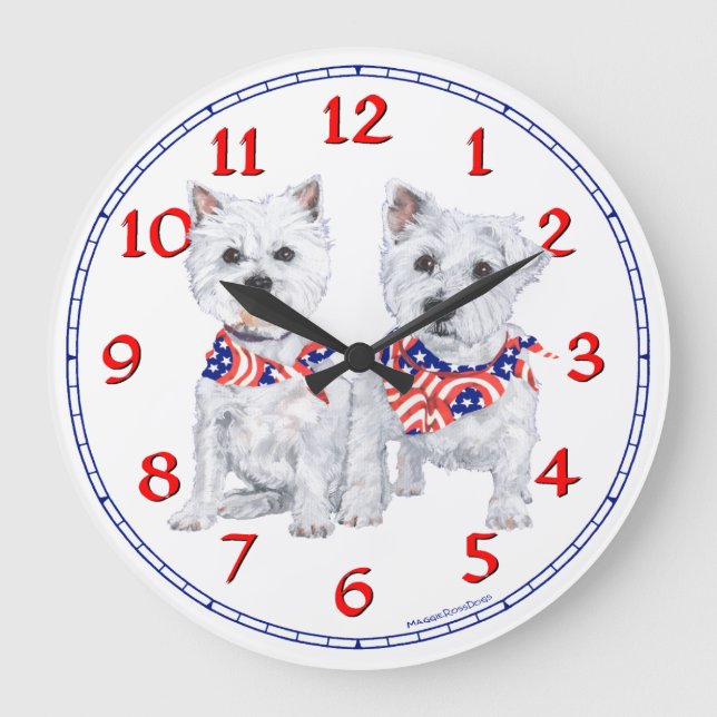 Väster Highland White Terrier Clock Stor Klocka (Framsida)