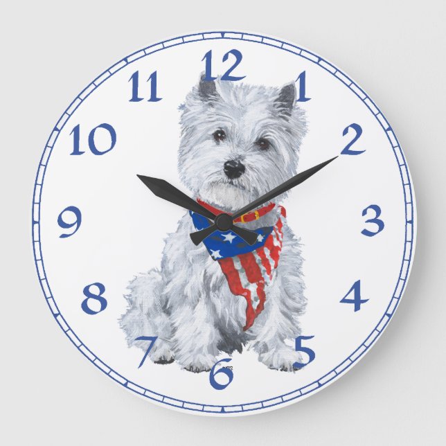 Väster Highland White Terrier Clock Stor Klocka (Framsida)