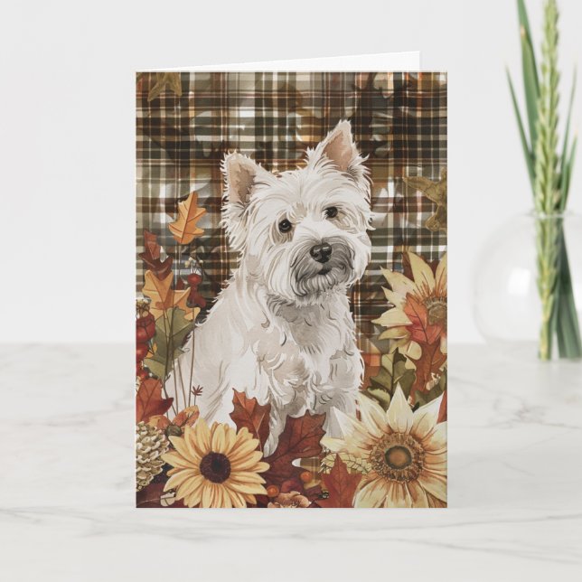 Väster Highland White Terrier Fall Thanksgiving Kort (Framsida)