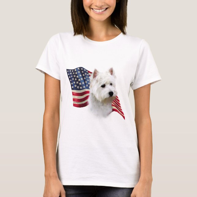 Väster Highland White Terrier Flagga Tee Shirt (Framsida)