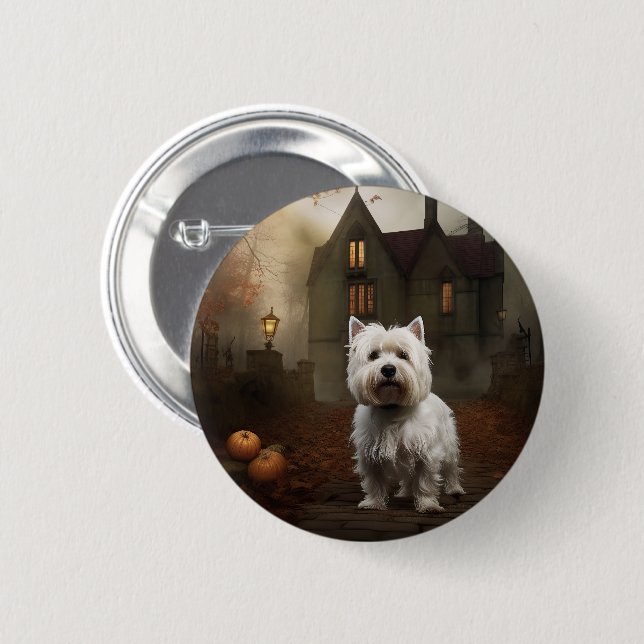 Väster Highland White Terrier Halloween Scary Knapp (Framsida & baksida)