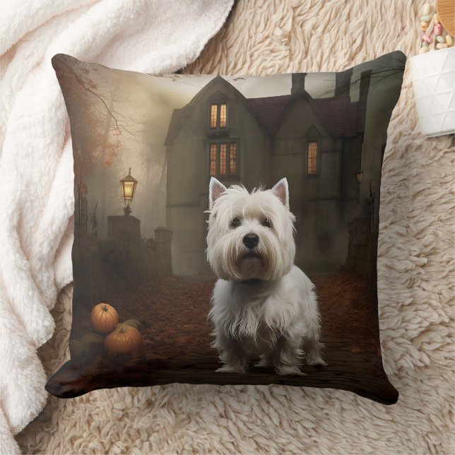 Väster Highland White Terrier Halloween Scary Kudde (Filt)