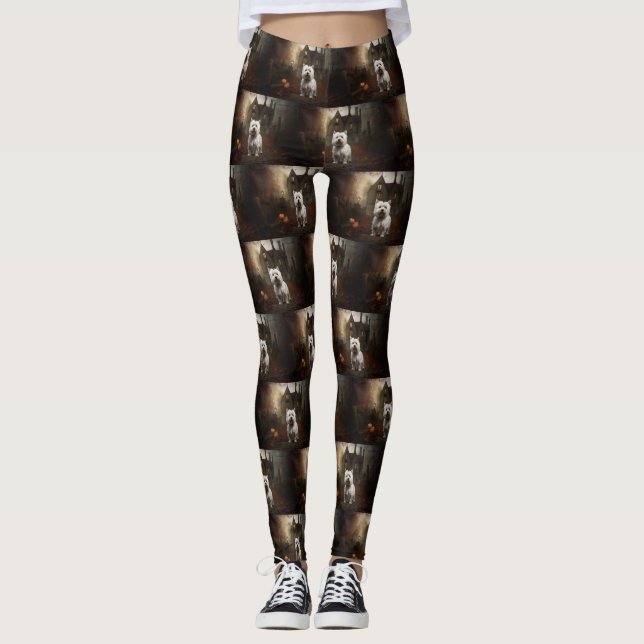 Väster Highland White Terrier Halloween Scary Leggings (Framsida)
