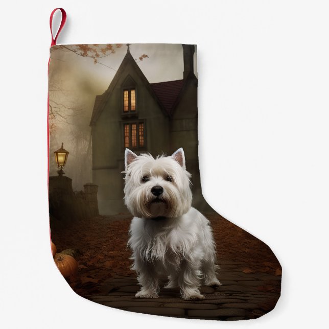 Väster Highland White Terrier Halloween Scary Liten Julstrumpa (Framsidan)