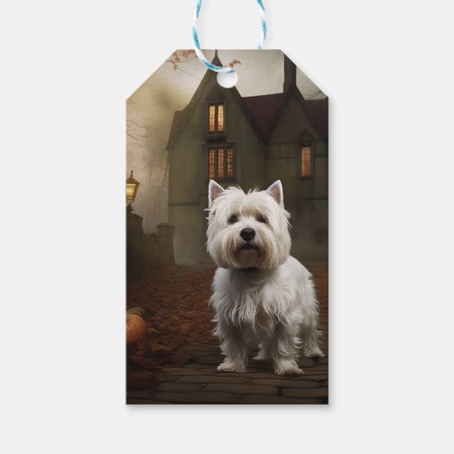 Väster Highland White Terrier Halloween Scary Presentetikett (Framsidan)